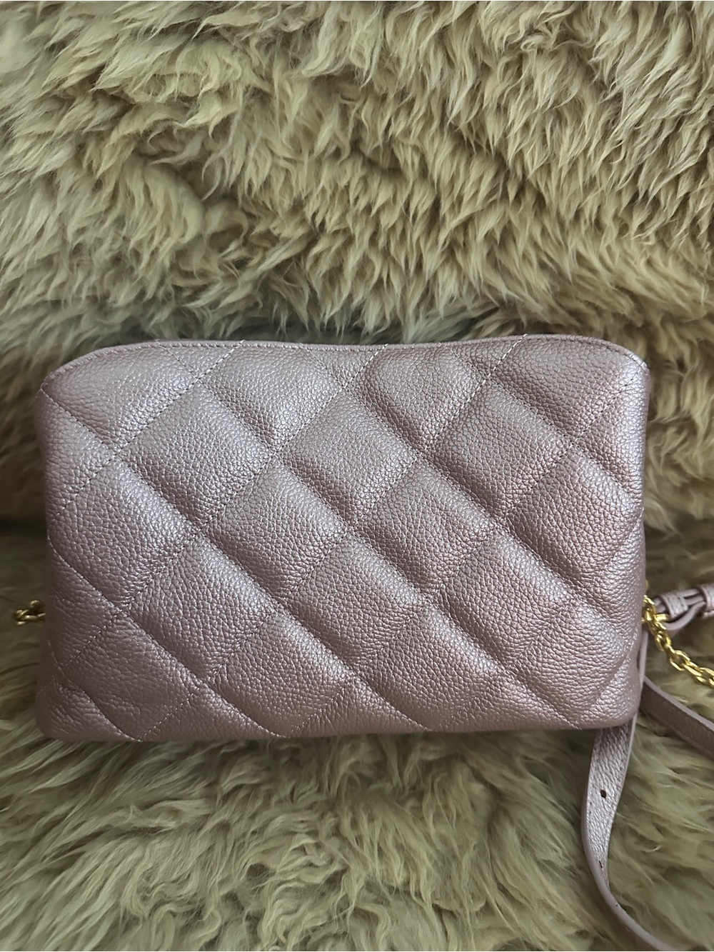 Joy Mangano Quilted Leather Metallic Pink Crossbody Bag - Picture 2 of 3